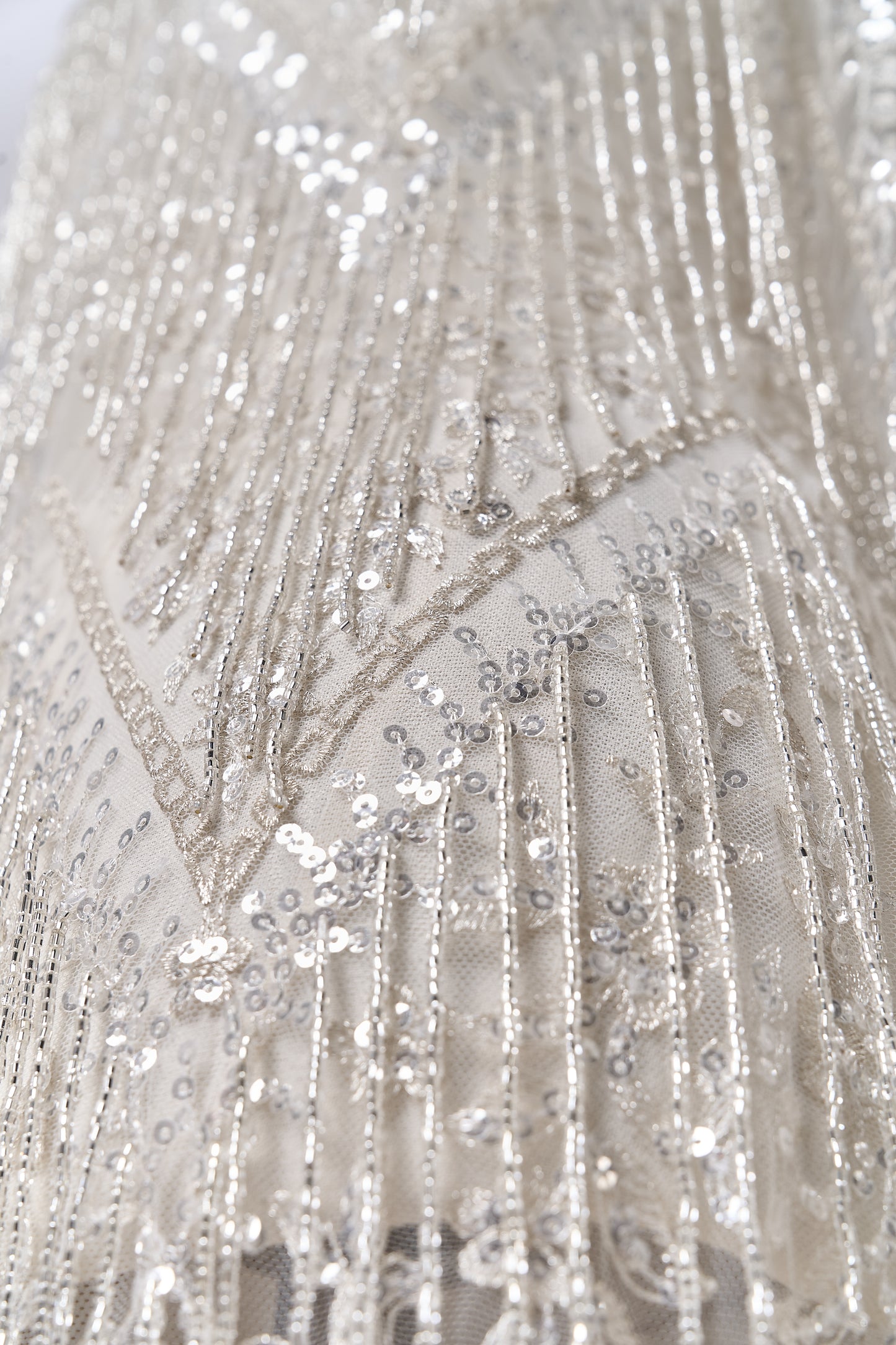 S0676 SILVER - EMBROIDERY TULLE WITH LUREX, BEADS AND SILVER SEQUINS