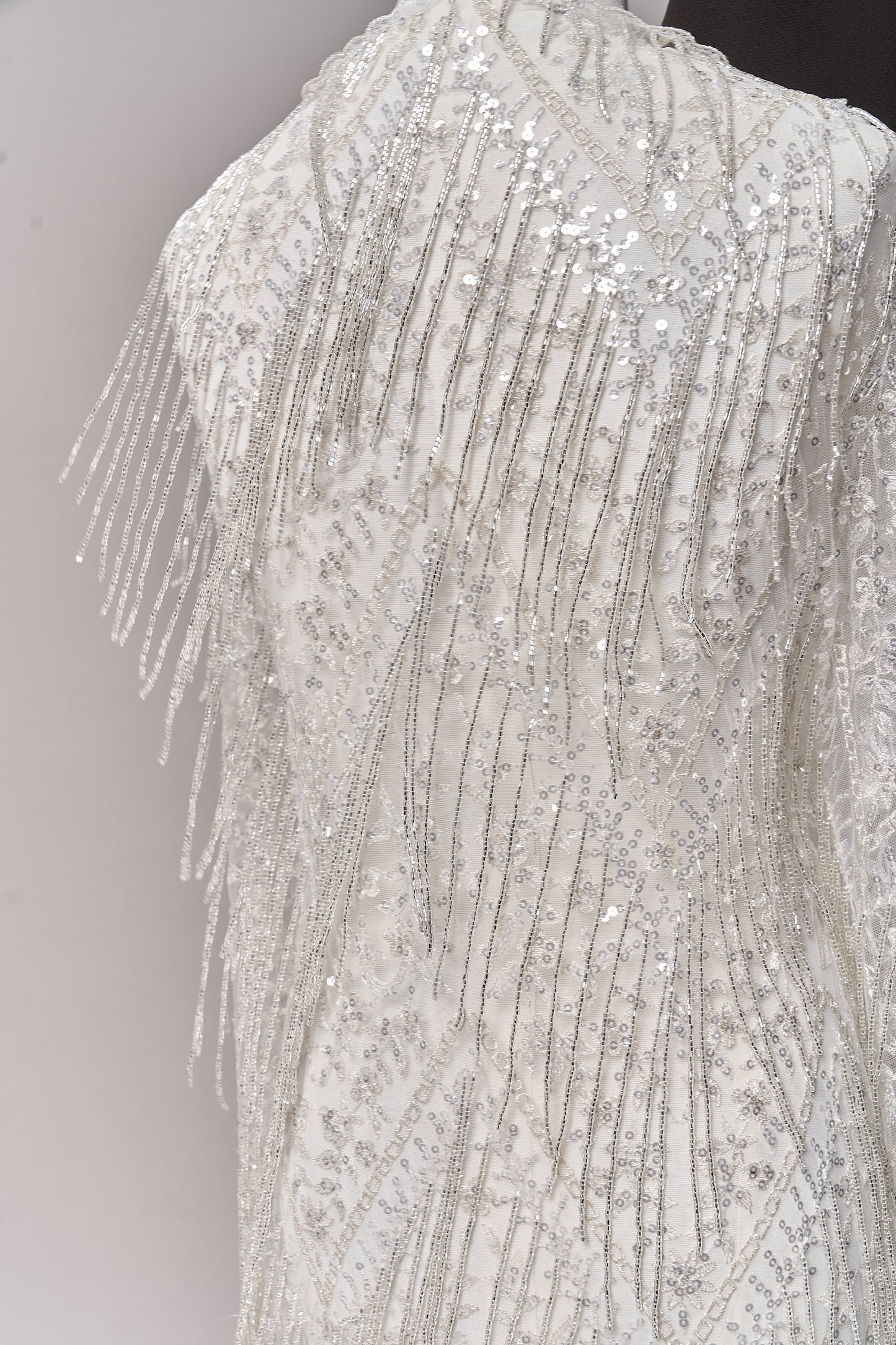 S0676 SILVER - EMBROIDERY TULLE WITH LUREX, BEADS AND SILVER SEQUINS