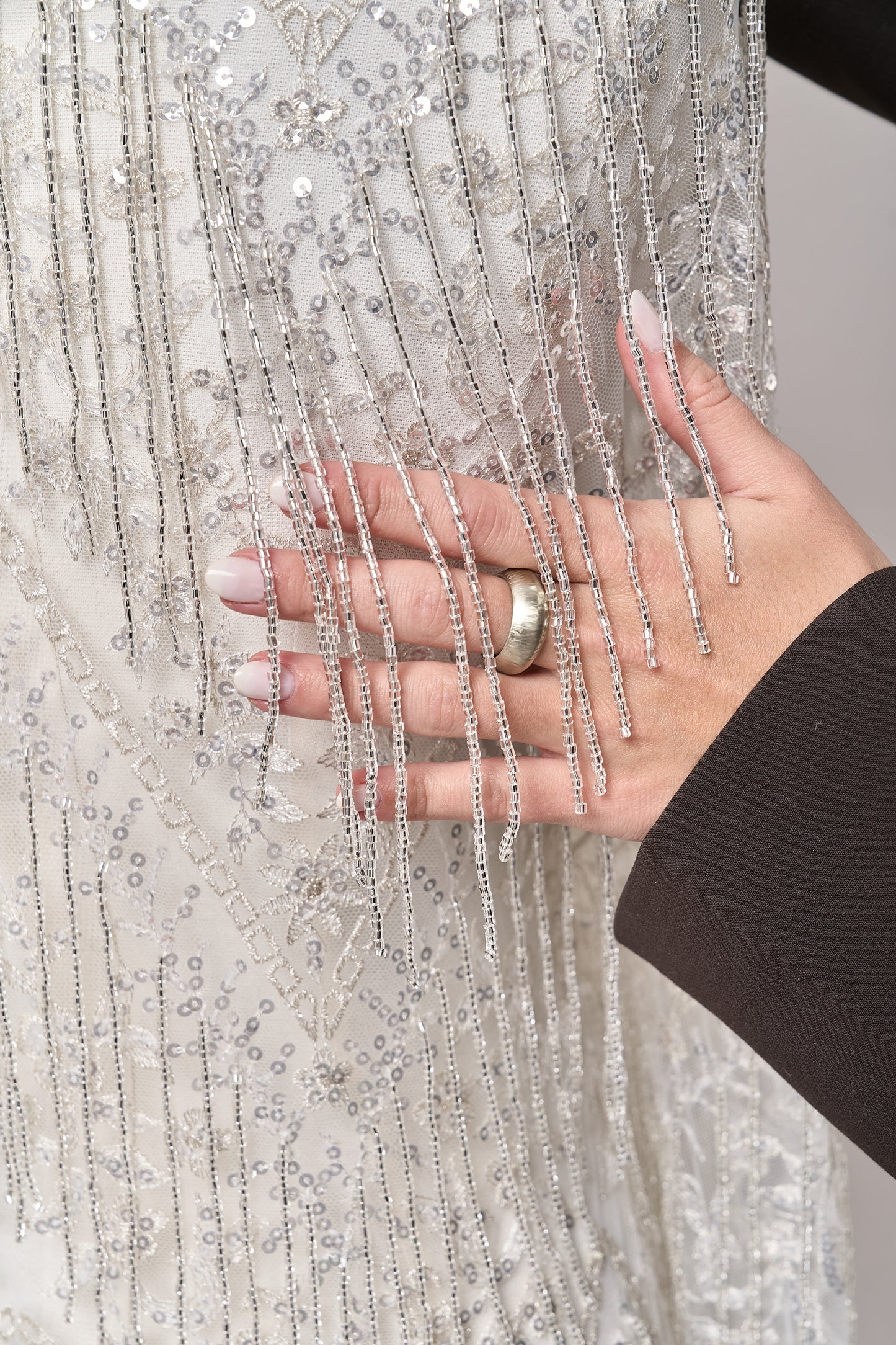S0676 SILVER - EMBROIDERY TULLE WITH LUREX, BEADS AND SILVER SEQUINS