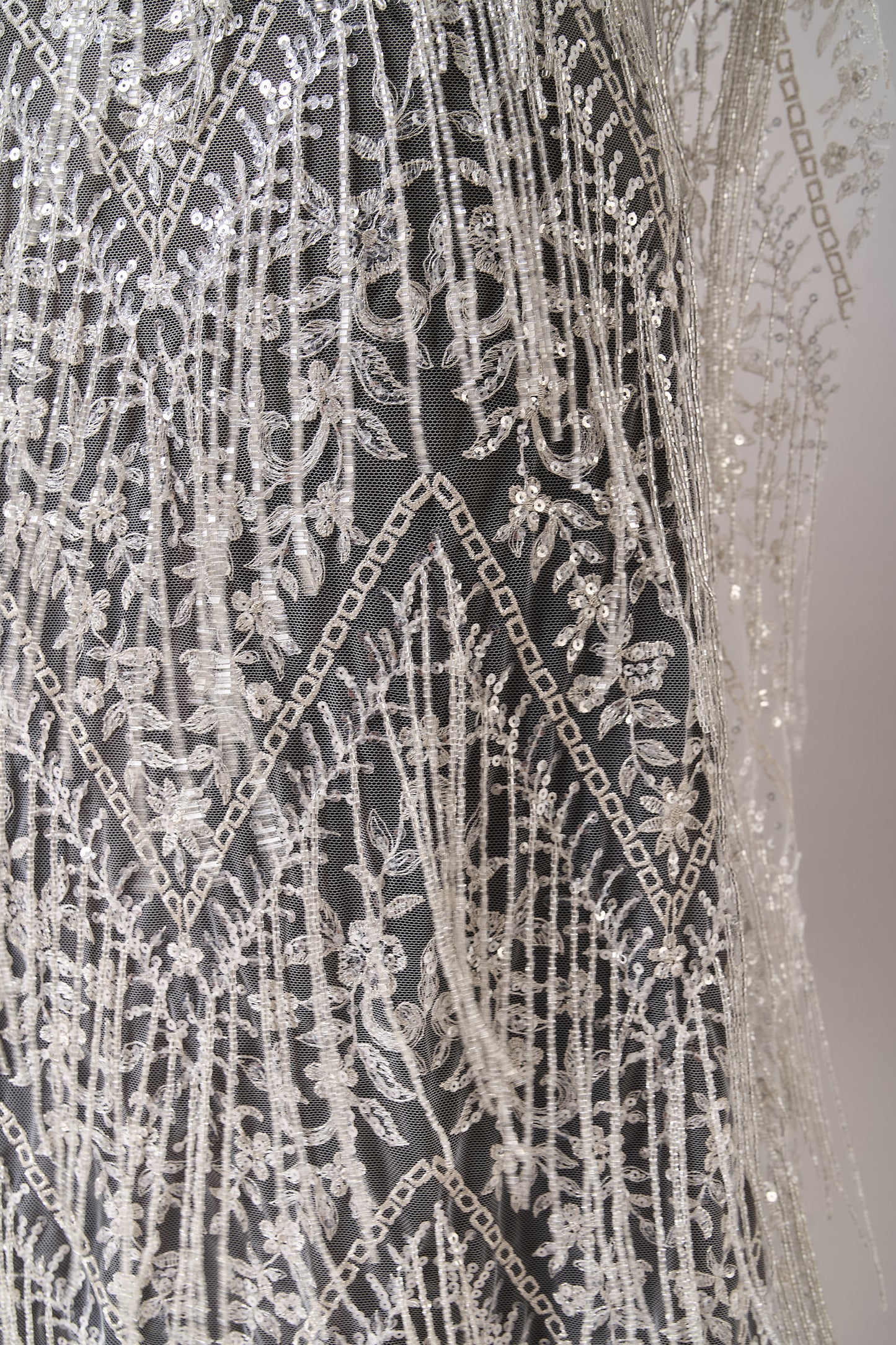 S0676 SILVER - EMBROIDERY TULLE WITH LUREX, BEADS AND SILVER SEQUINS