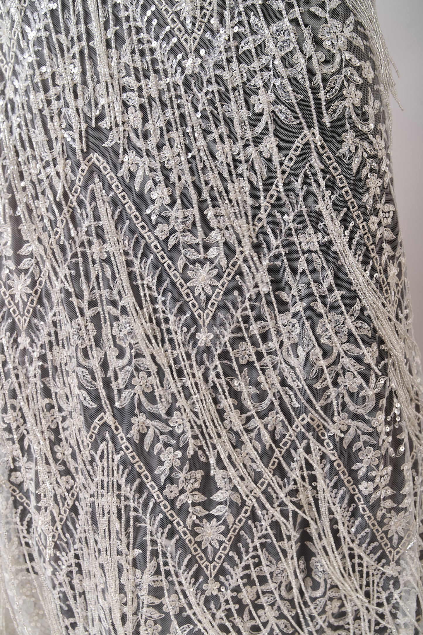 S0676 SILVER - EMBROIDERY TULLE WITH LUREX, BEADS AND SILVER SEQUINS