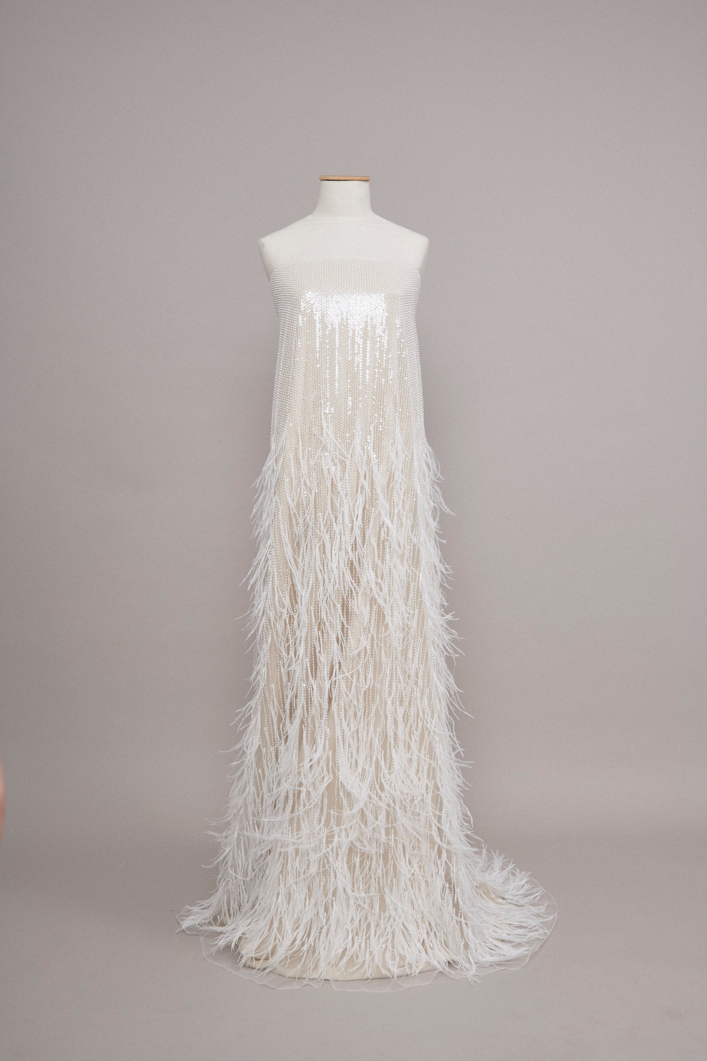 S0552 EMBROIDERY TULLE WITH SEQUINS, BEADS AND FEATHERS