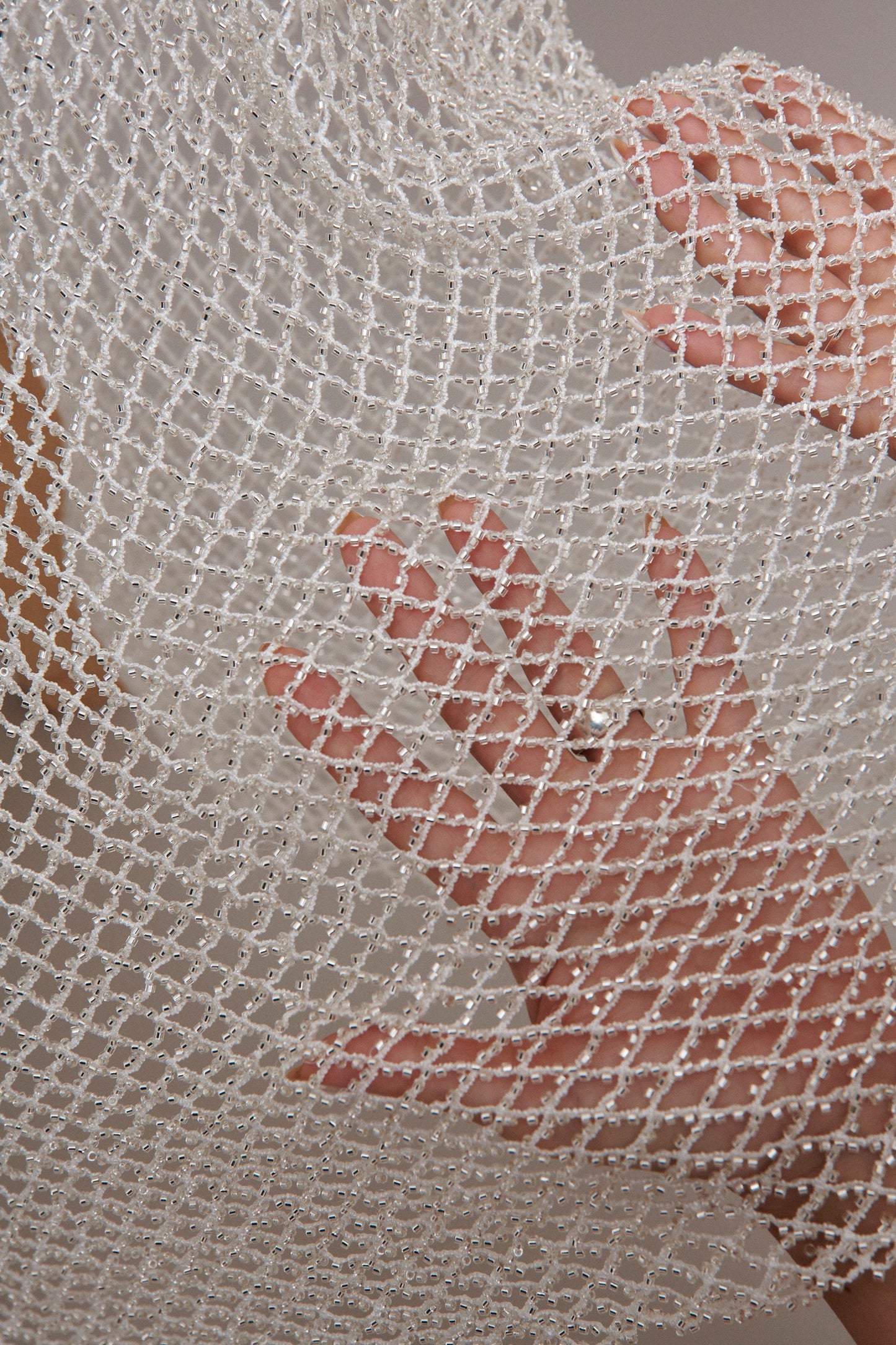 S0564 EMBROIDERY NET WITH SILVER BEADS