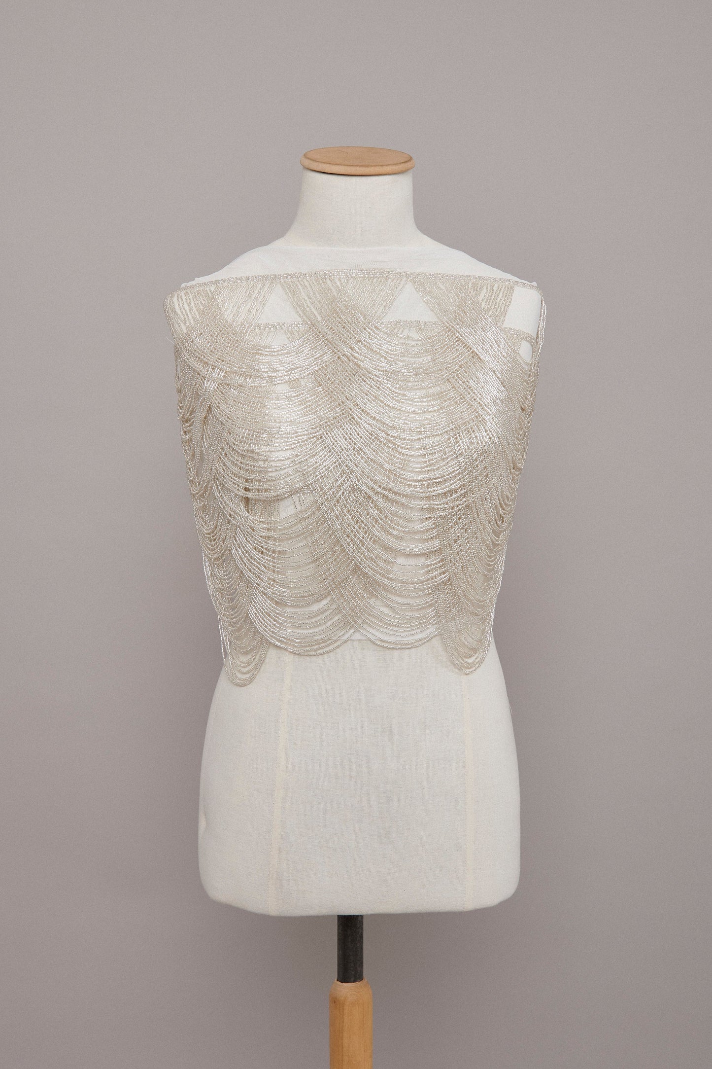 S0586 EMBROIDERY TULLE WITH OFF SILVER BEADS