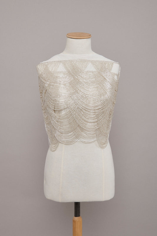 S0586 EMBROIDERY TULLE WITH OFF SILVER BEADS