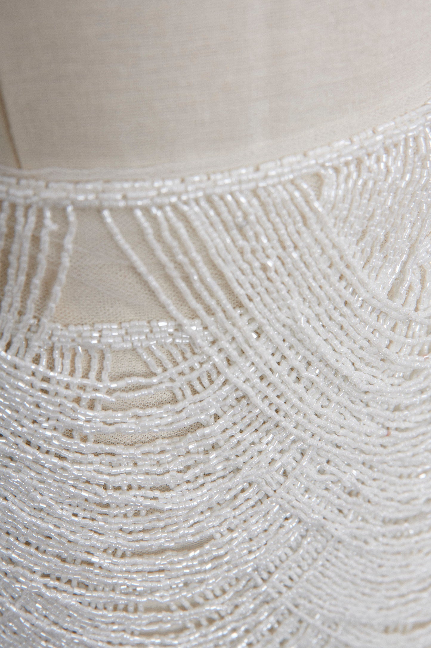 S0586 - EMBROIDERY TULLE WITH OFF WHITE BEADS
