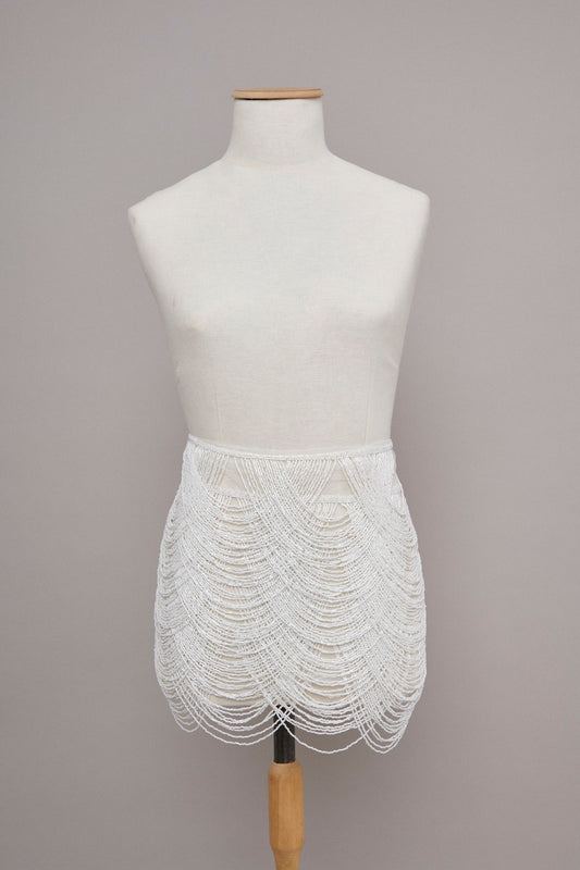 S0586 - EMBROIDERY TULLE WITH OFF WHITE BEADS