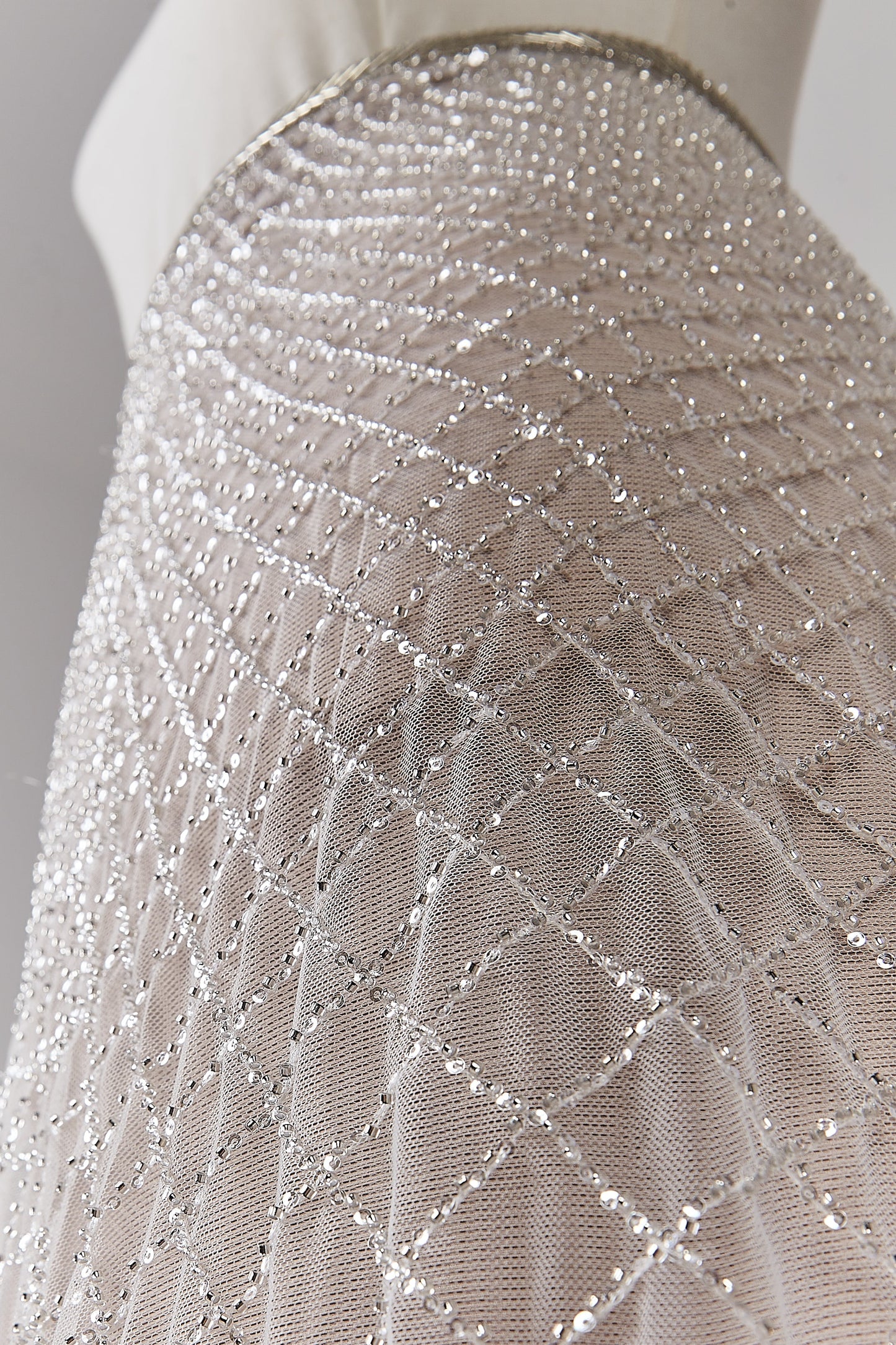 S0645 EMBROIDERY TULLE WITH SILVER BEADS