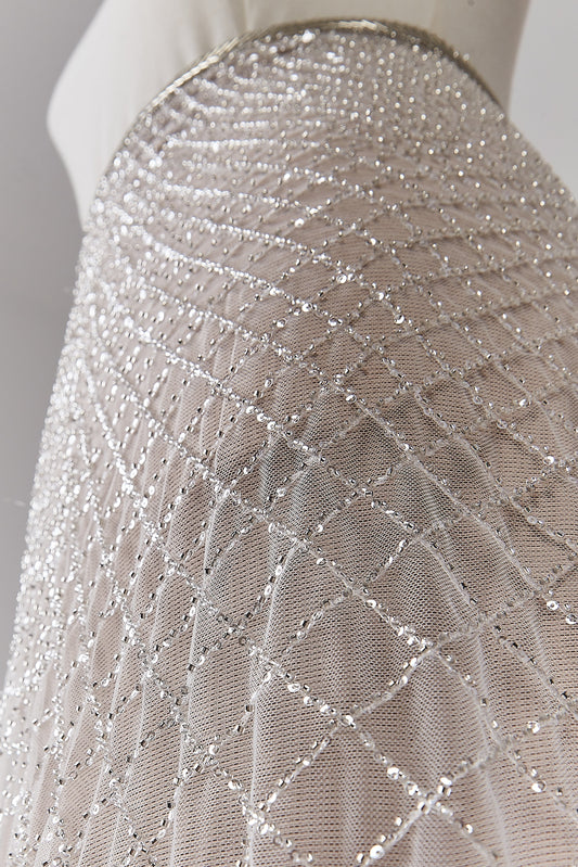 S0645 EMBROIDERY TULLE WITH SILVER BEADS