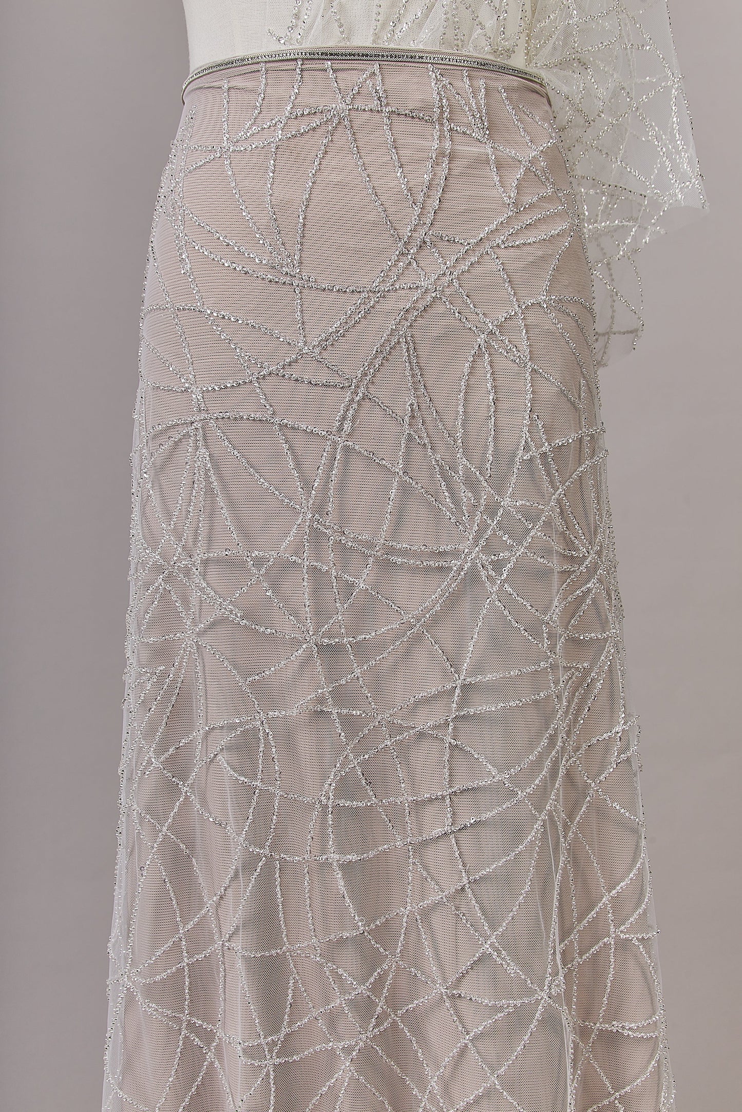 S0646 EMBROIDERY TULLE WITH SILVER BEADS
