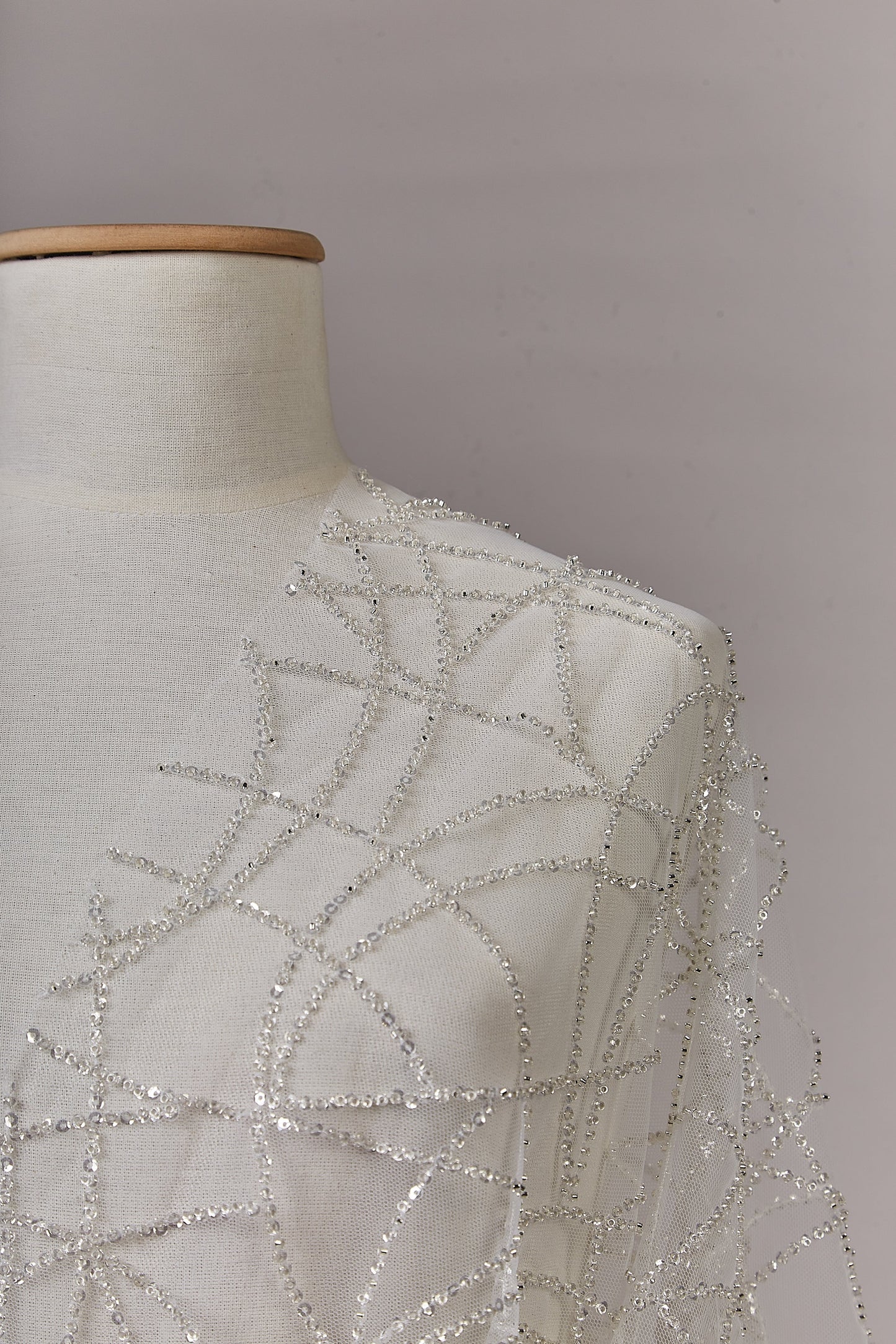 S0646 EMBROIDERY TULLE WITH SILVER BEADS