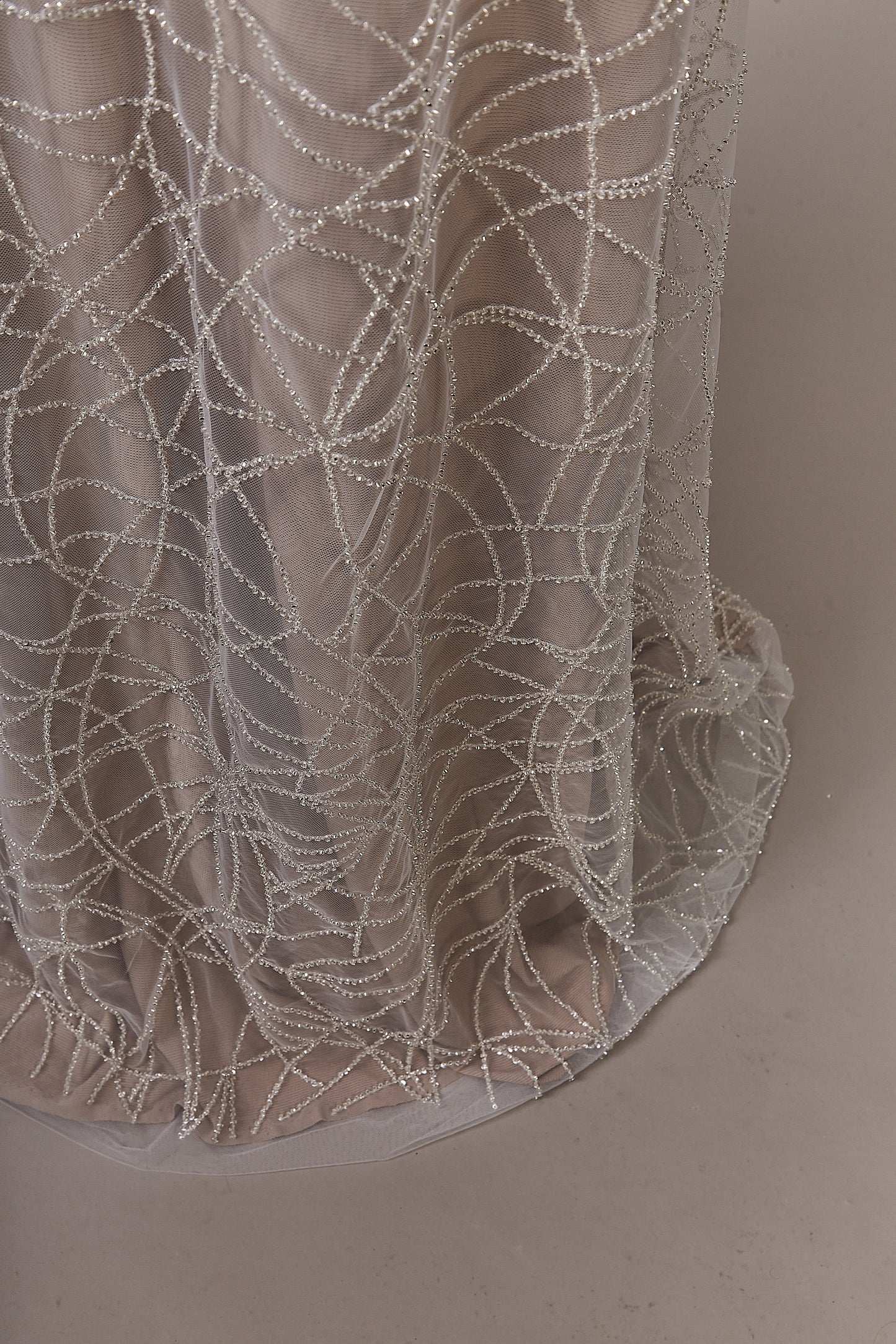 S0646 EMBROIDERY TULLE WITH SILVER BEADS