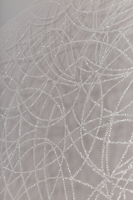 S0646 EMBROIDERY TULLE WITH WHITE BEADS