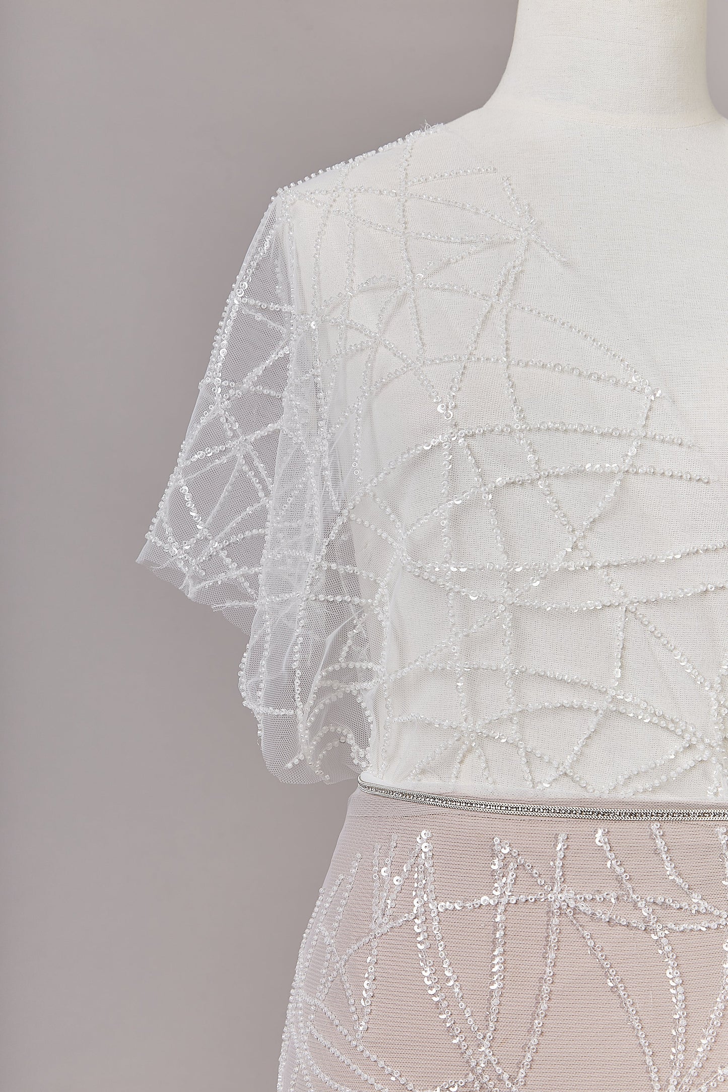 S0646 EMBROIDERY TULLE WITH WHITE BEADS