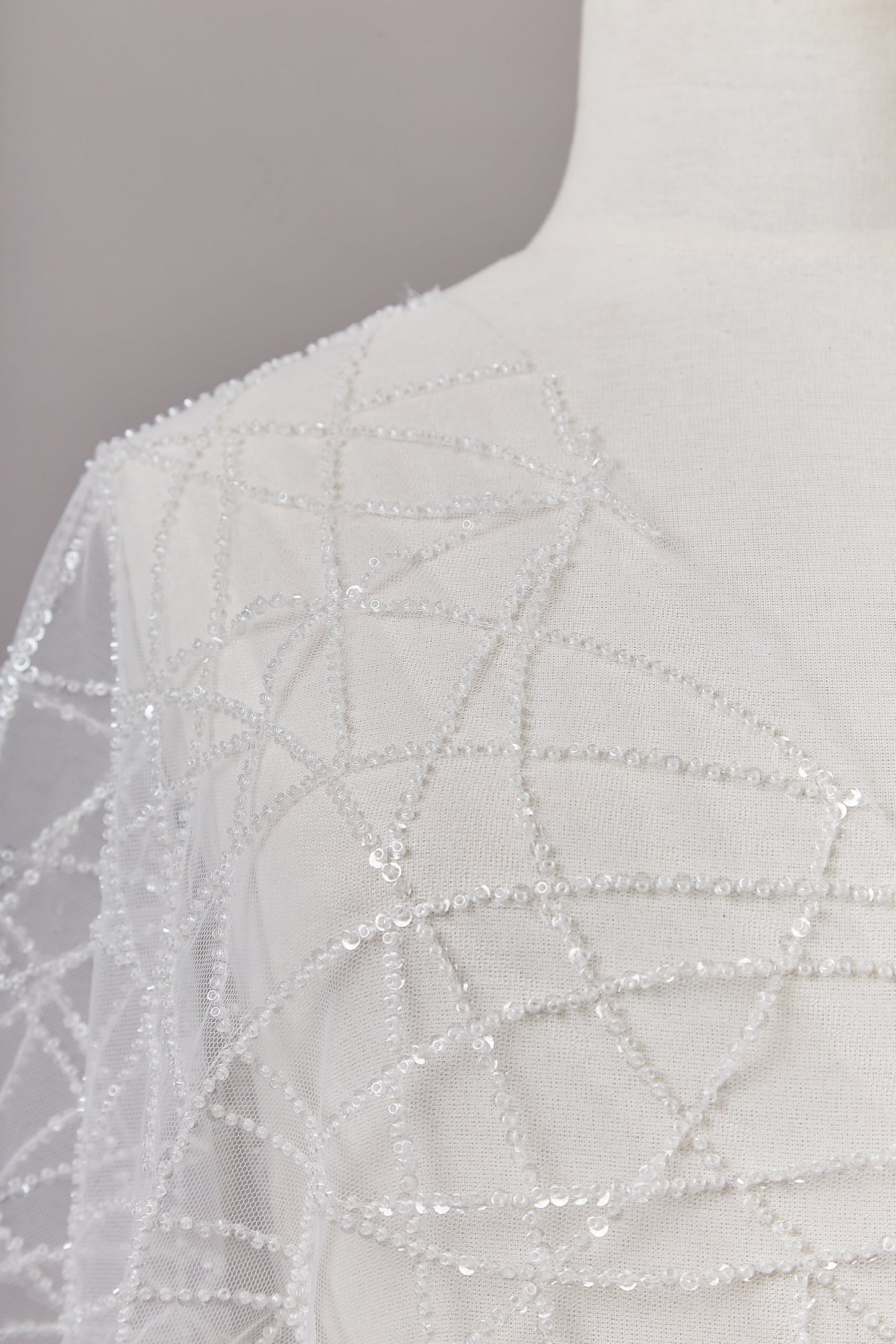 S0646 EMBROIDERY TULLE WITH WHITE BEADS