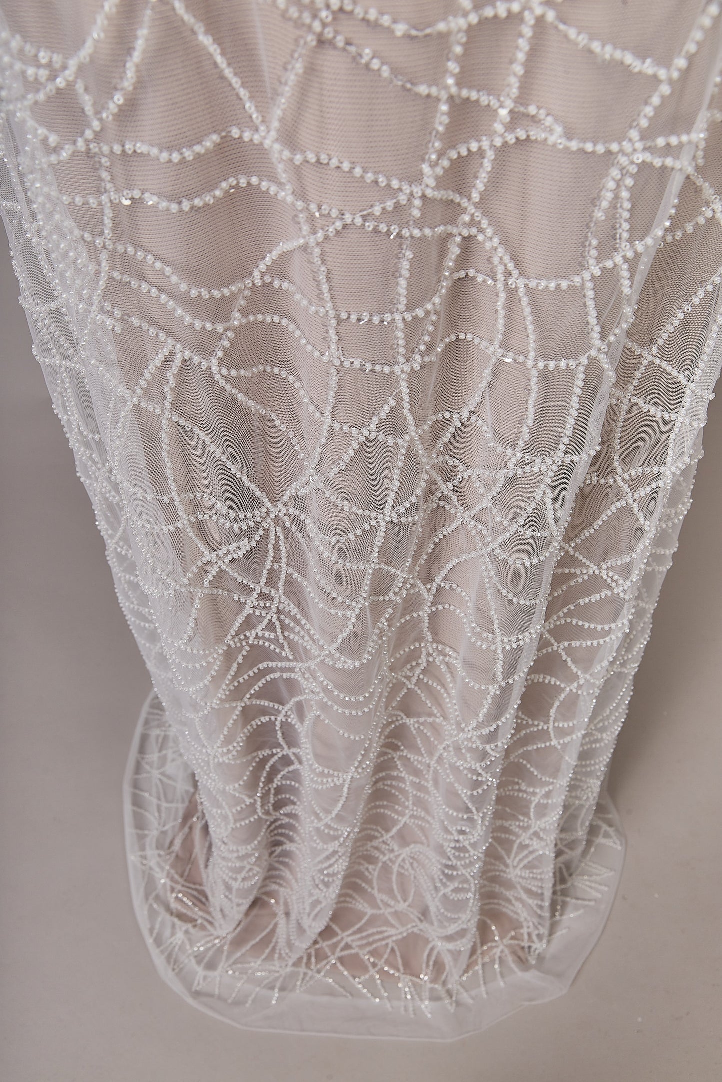 S0646 EMBROIDERY TULLE WITH WHITE BEADS