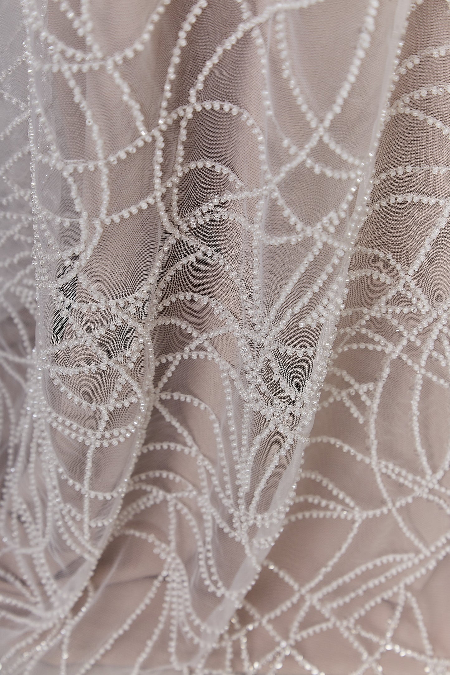 S0646 EMBROIDERY TULLE WITH WHITE BEADS