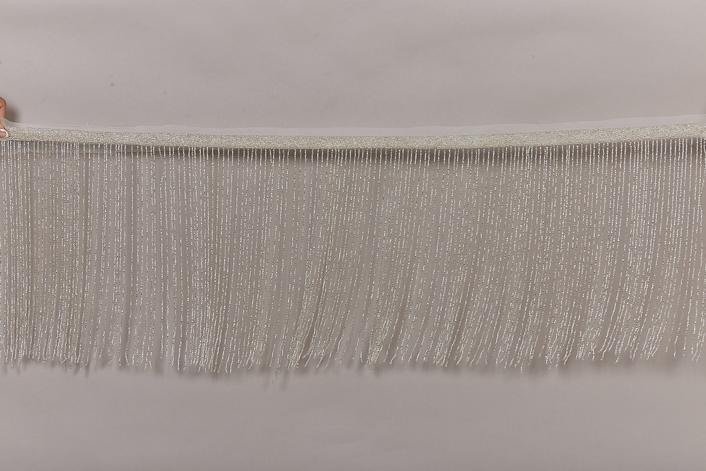S0647 - EMBROIDERY FRINGE TRIM WITH SILVER BEADS