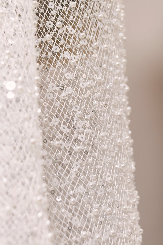 S0517 EMBROIDERY NET WITH SEQUINS, PEARLS AND BEADS