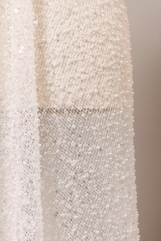 S0517 EMBROIDERY NET WITH SEQUINS, PEARLS AND BEADS