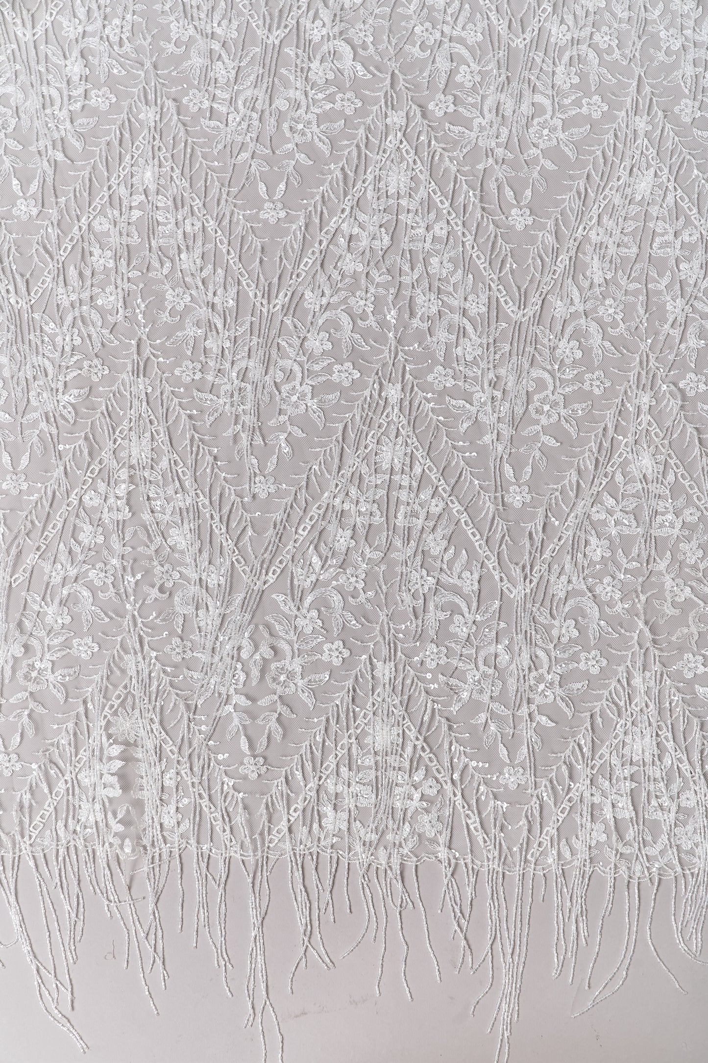 S0676 WHITE - EMBROIDERY TULLE WITH TRANSPARENT BEADS AND SEQUINS