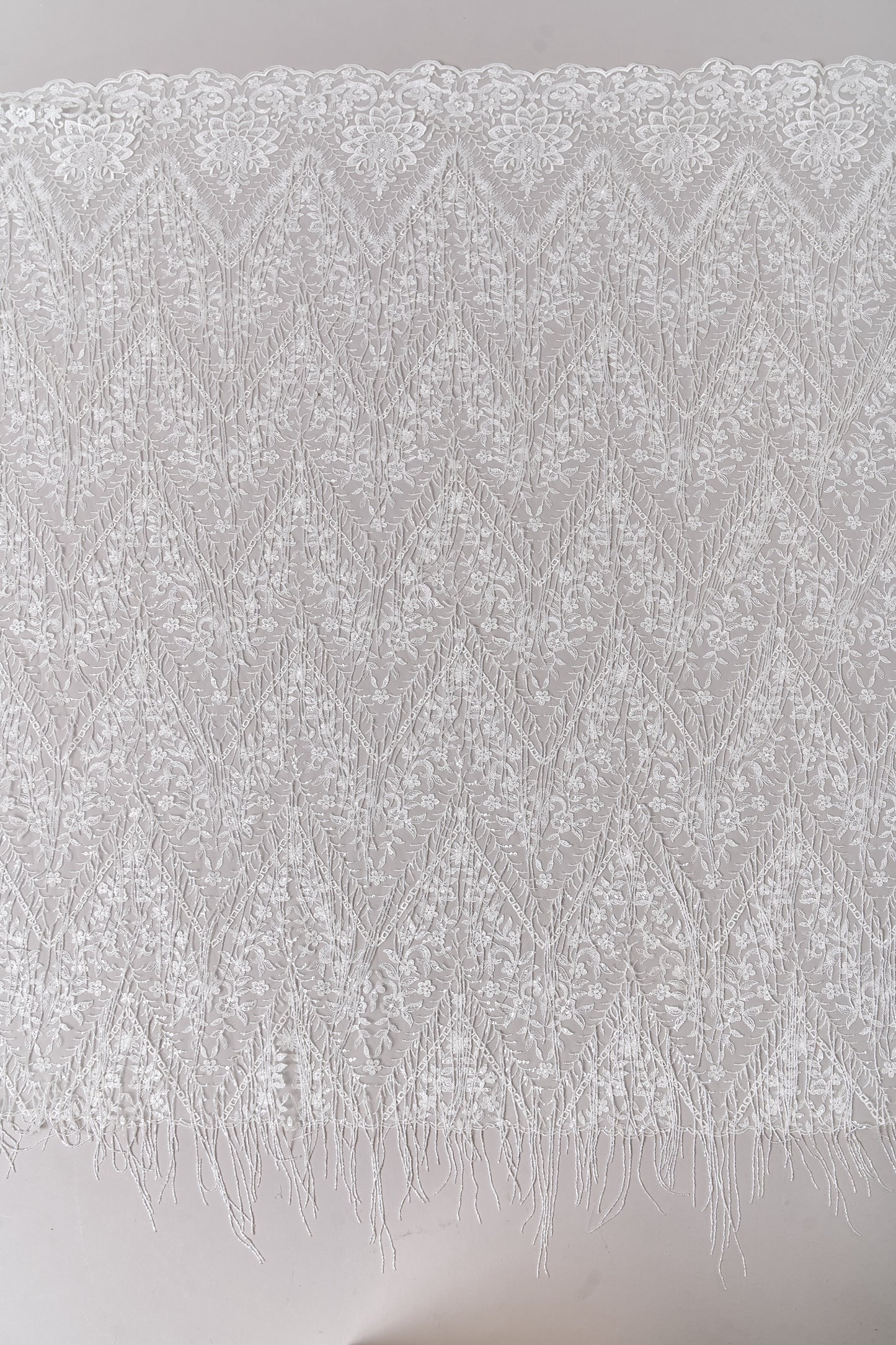 S0676 WHITE - EMBROIDERY TULLE WITH TRANSPARENT BEADS AND SEQUINS
