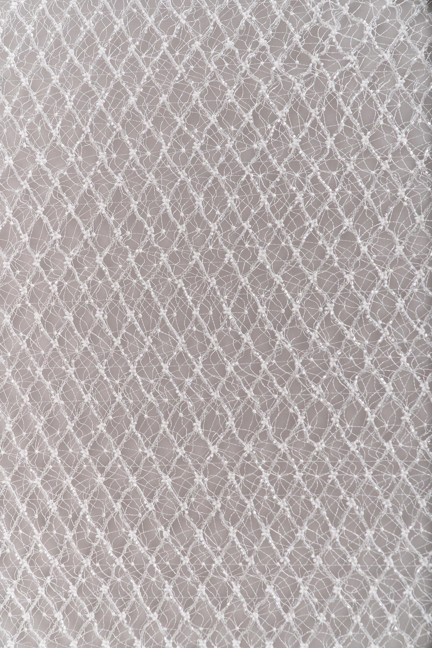 S0682 NET WITH OFF-WHITE BEADS AND TRANSPARENT BUGLE BEADS