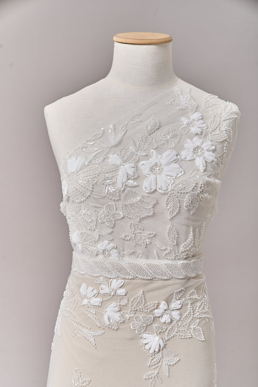 S0689 - EMBROIDERY TULLE WITH 3D FLOWERS