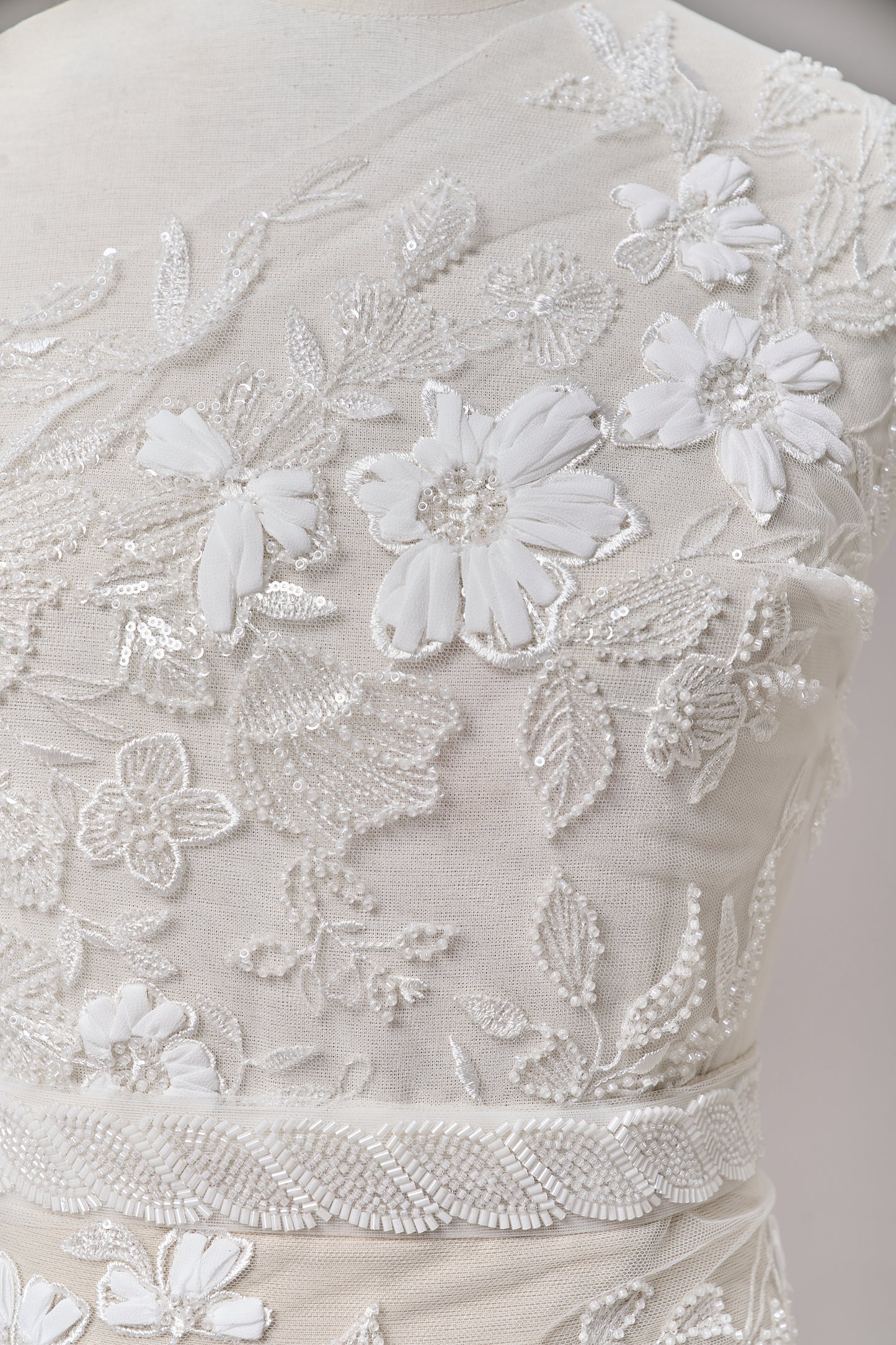 S0689 - EMBROIDERY TULLE WITH 3D FLOWERS