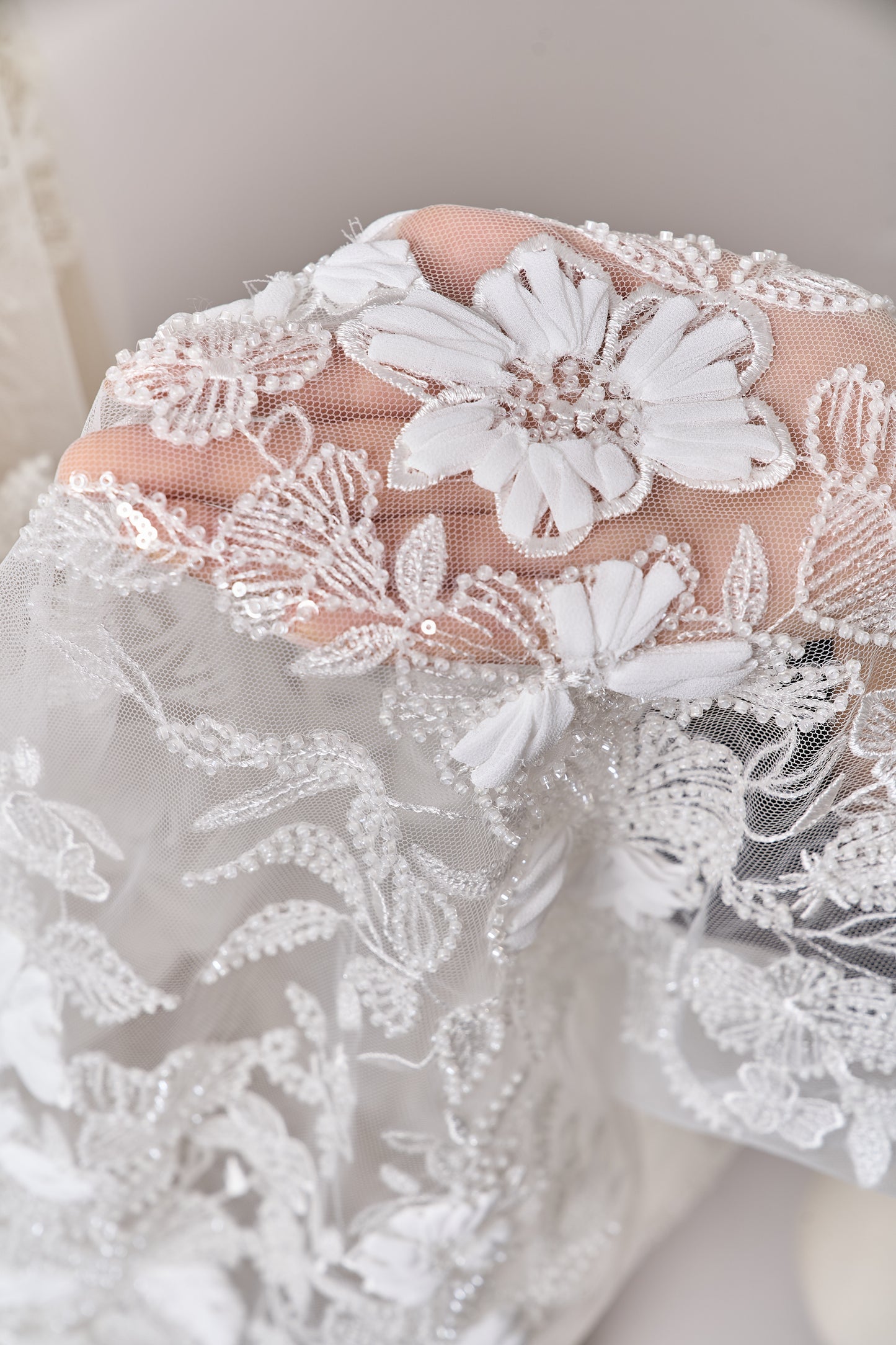 S0689 - EMBROIDERY TULLE WITH 3D FLOWERS