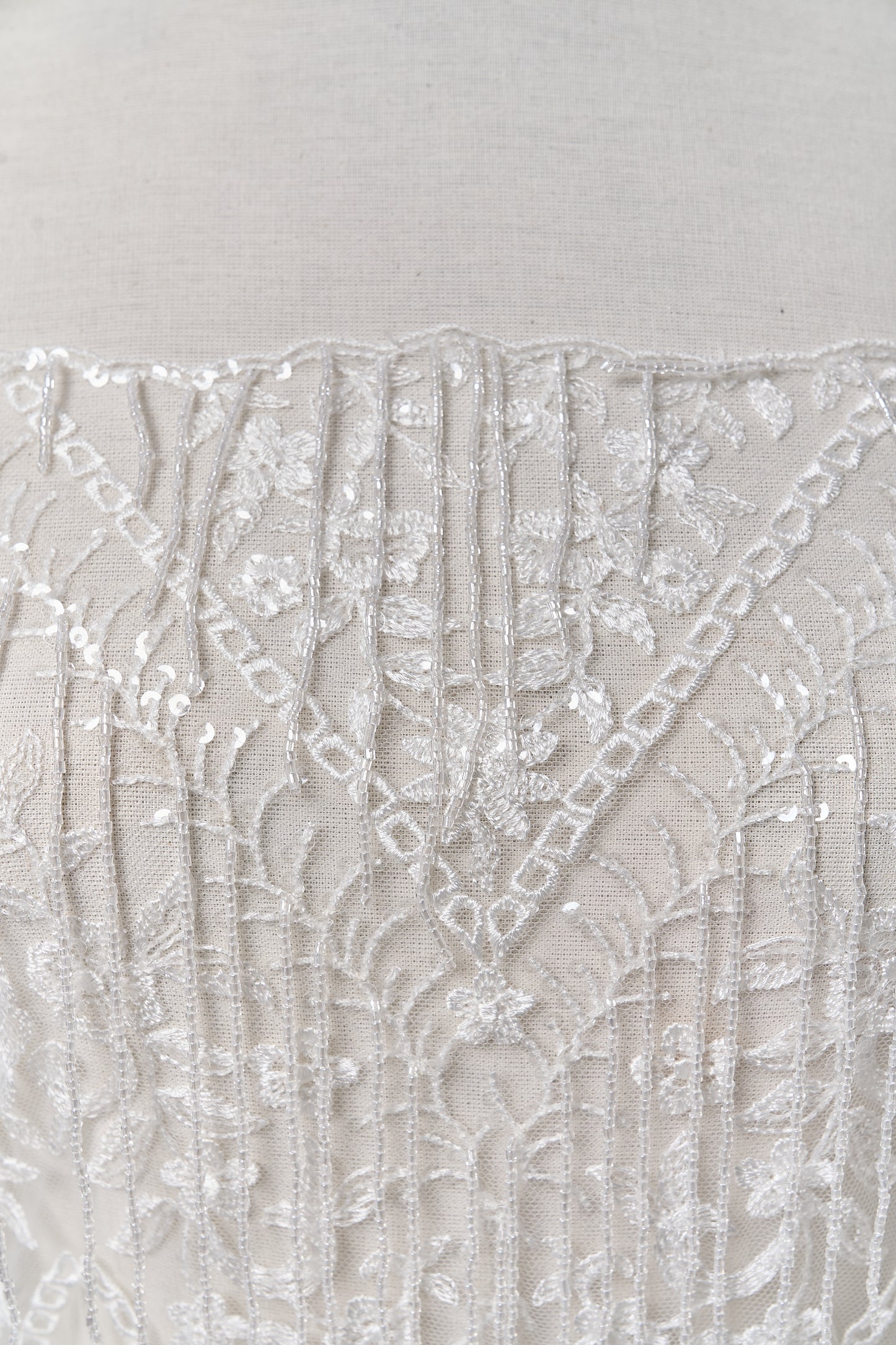 S0676 WHITE - EMBROIDERY TULLE WITH TRANSPARENT BEADS AND SEQUINS