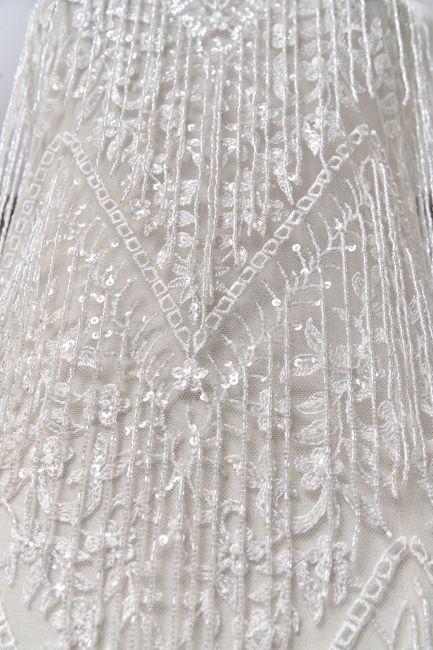 S0676 WHITE - EMBROIDERY TULLE WITH TRANSPARENT BEADS AND SEQUINS