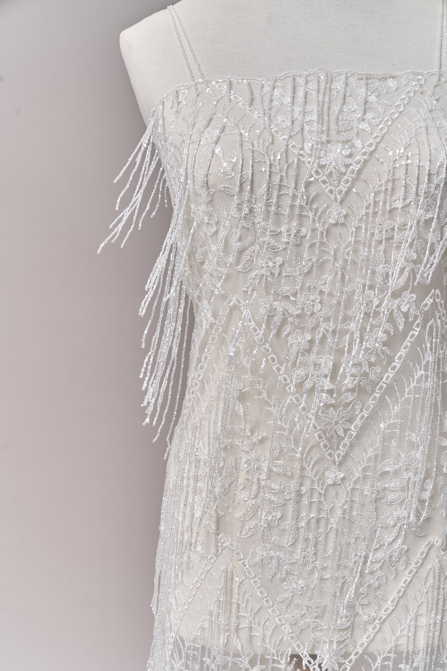 S0676 WHITE - EMBROIDERY TULLE WITH TRANSPARENT BEADS AND SEQUINS