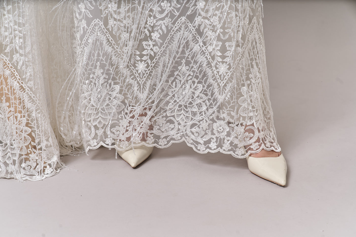 S0676 WHITE - EMBROIDERY TULLE WITH TRANSPARENT BEADS AND SEQUINS