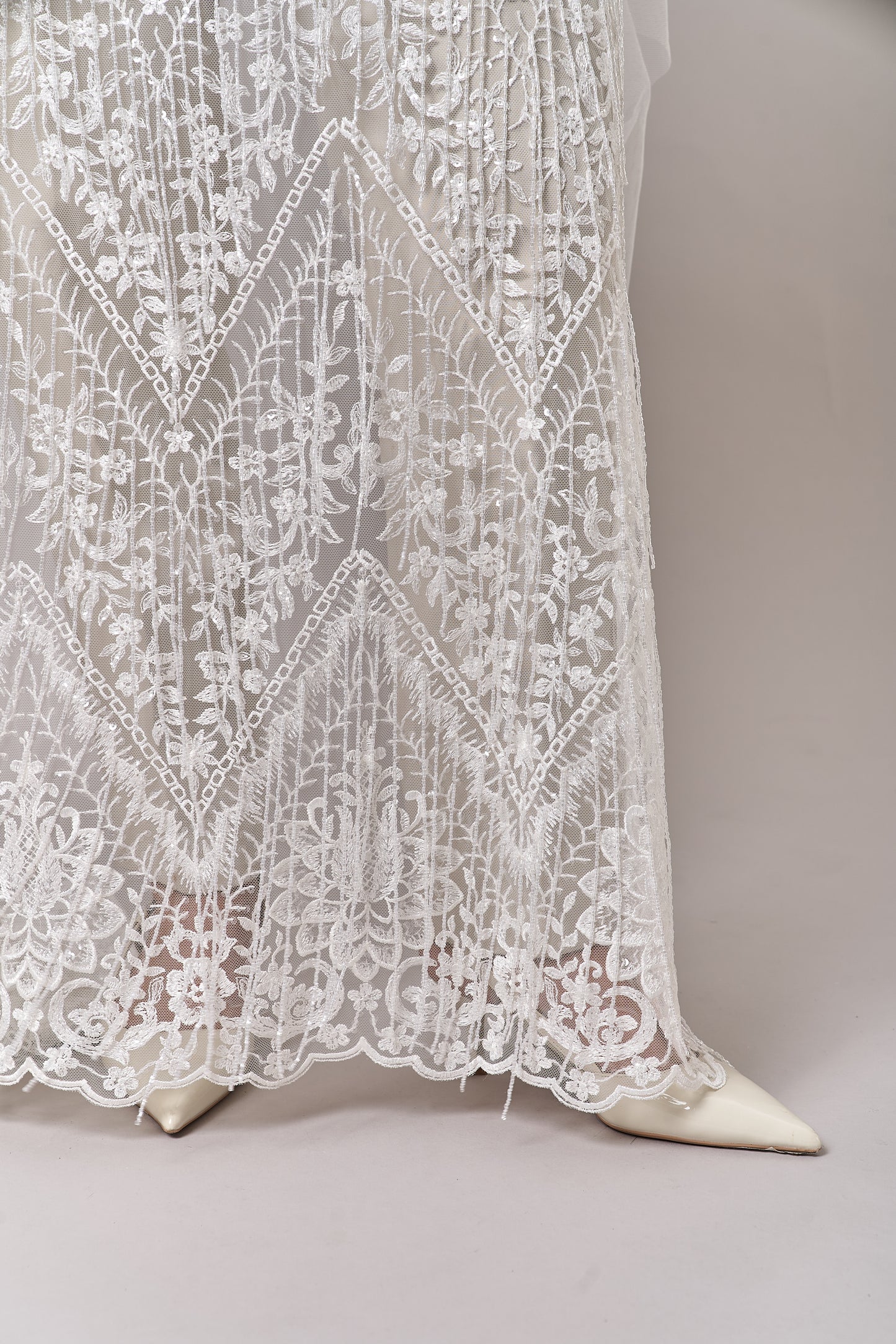 S0676 WHITE - EMBROIDERY TULLE WITH TRANSPARENT BEADS AND SEQUINS