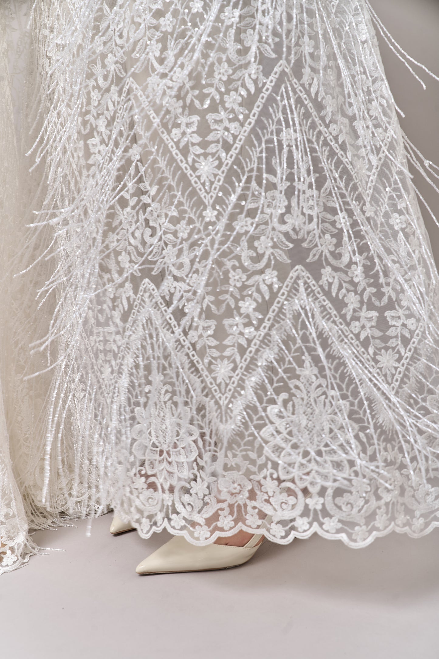 S0676 WHITE - EMBROIDERY TULLE WITH TRANSPARENT BEADS AND SEQUINS