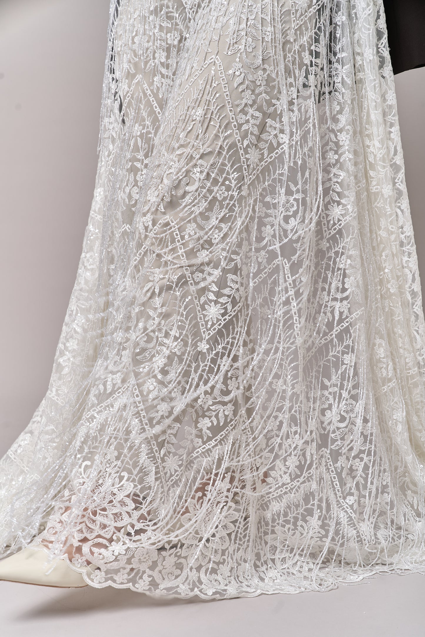 S0676 WHITE - EMBROIDERY TULLE WITH TRANSPARENT BEADS AND SEQUINS