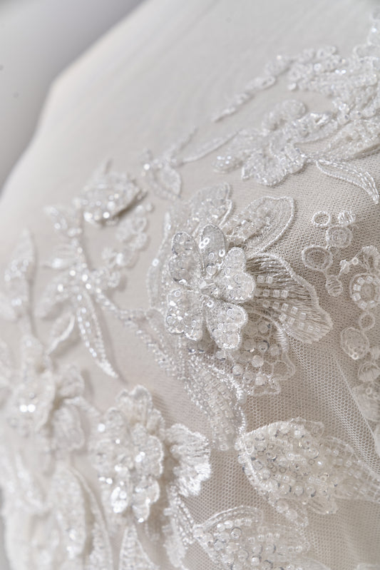 S0683 - EMBROIDERY TULLE WITH 3D FLOWERS