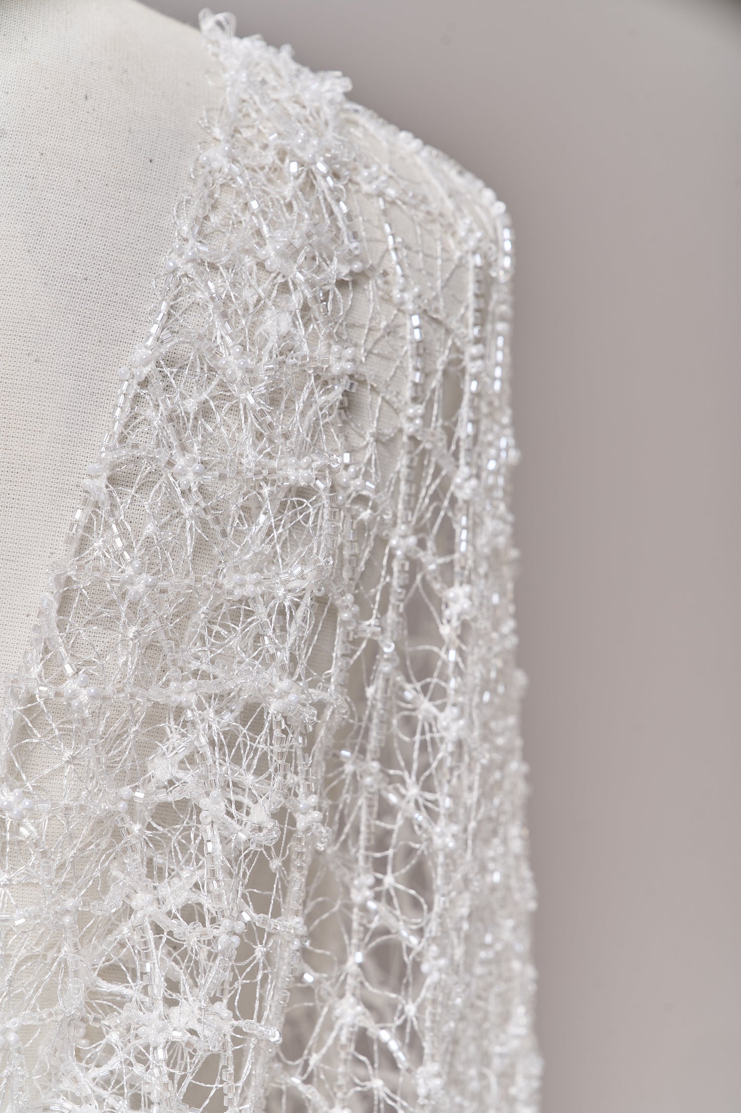 S0682 NET WITH OFF-WHITE BEADS AND TRANSPARENT BUGLE BEADS