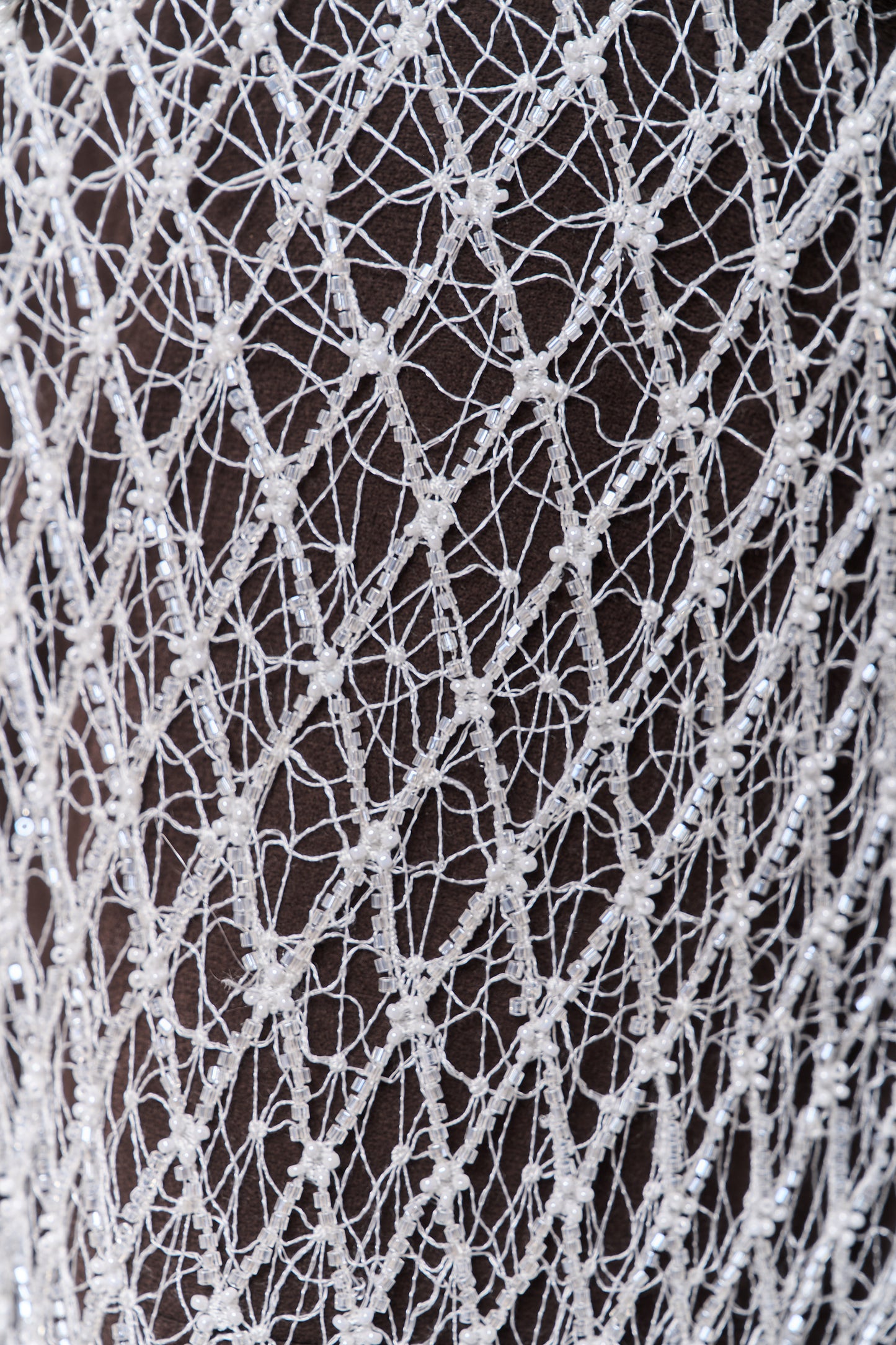S0682 NET WITH OFF-WHITE BEADS AND TRANSPARENT BUGLE BEADS