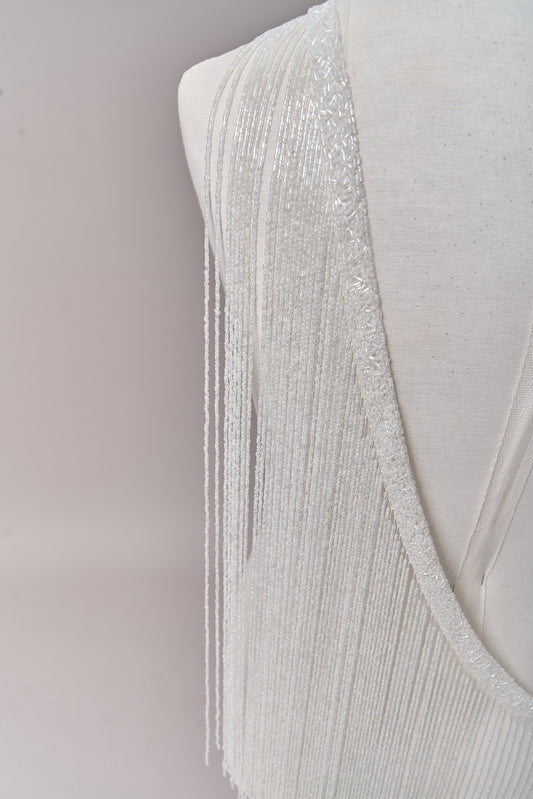 S0708 WHITE BEAD FRINGE TRIM