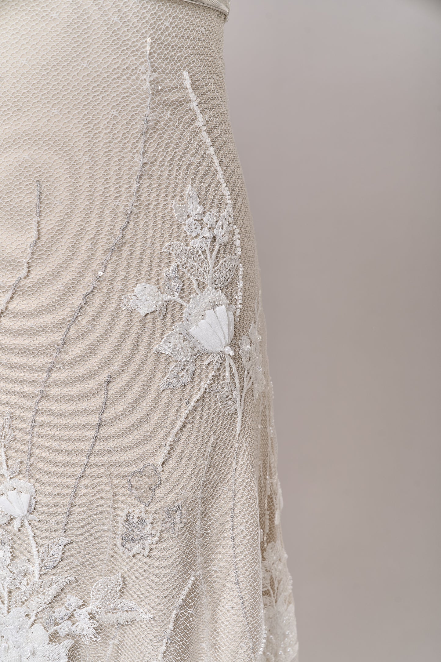 S0684 EMBROIDERY NET WITH 3D CHIFFON FLOWERS