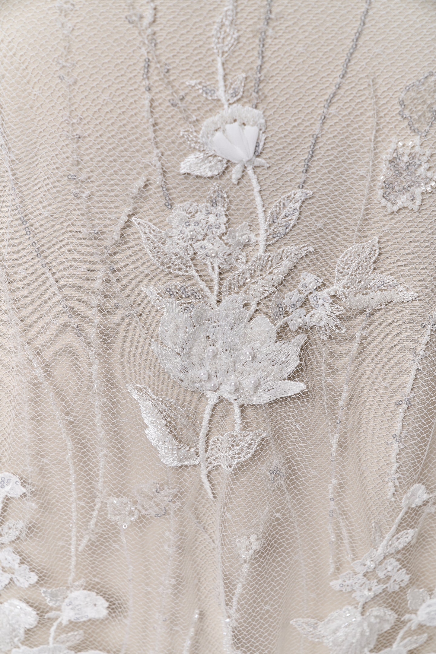S0684 EMBROIDERY NET WITH 3D CHIFFON FLOWERS