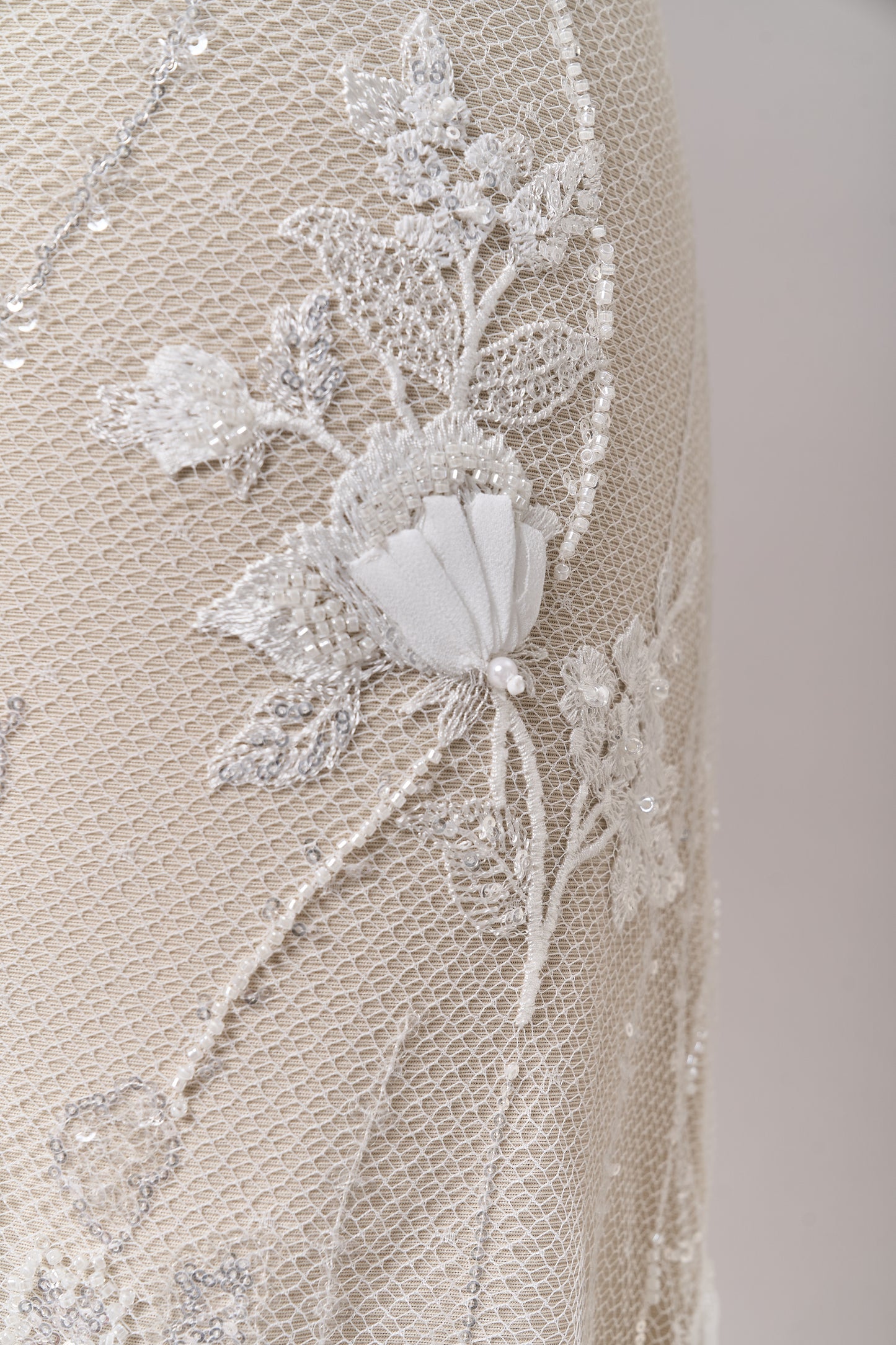 S0684 EMBROIDERY NET WITH 3D CHIFFON FLOWERS