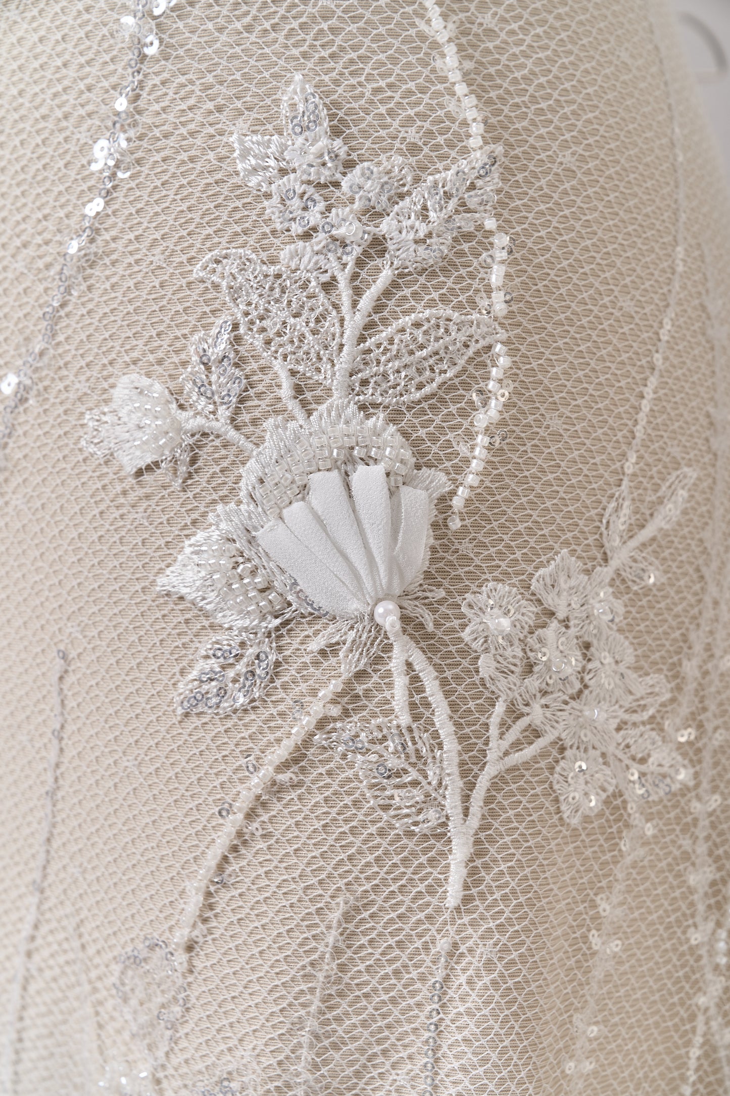 S0684 EMBROIDERY NET WITH 3D CHIFFON FLOWERS