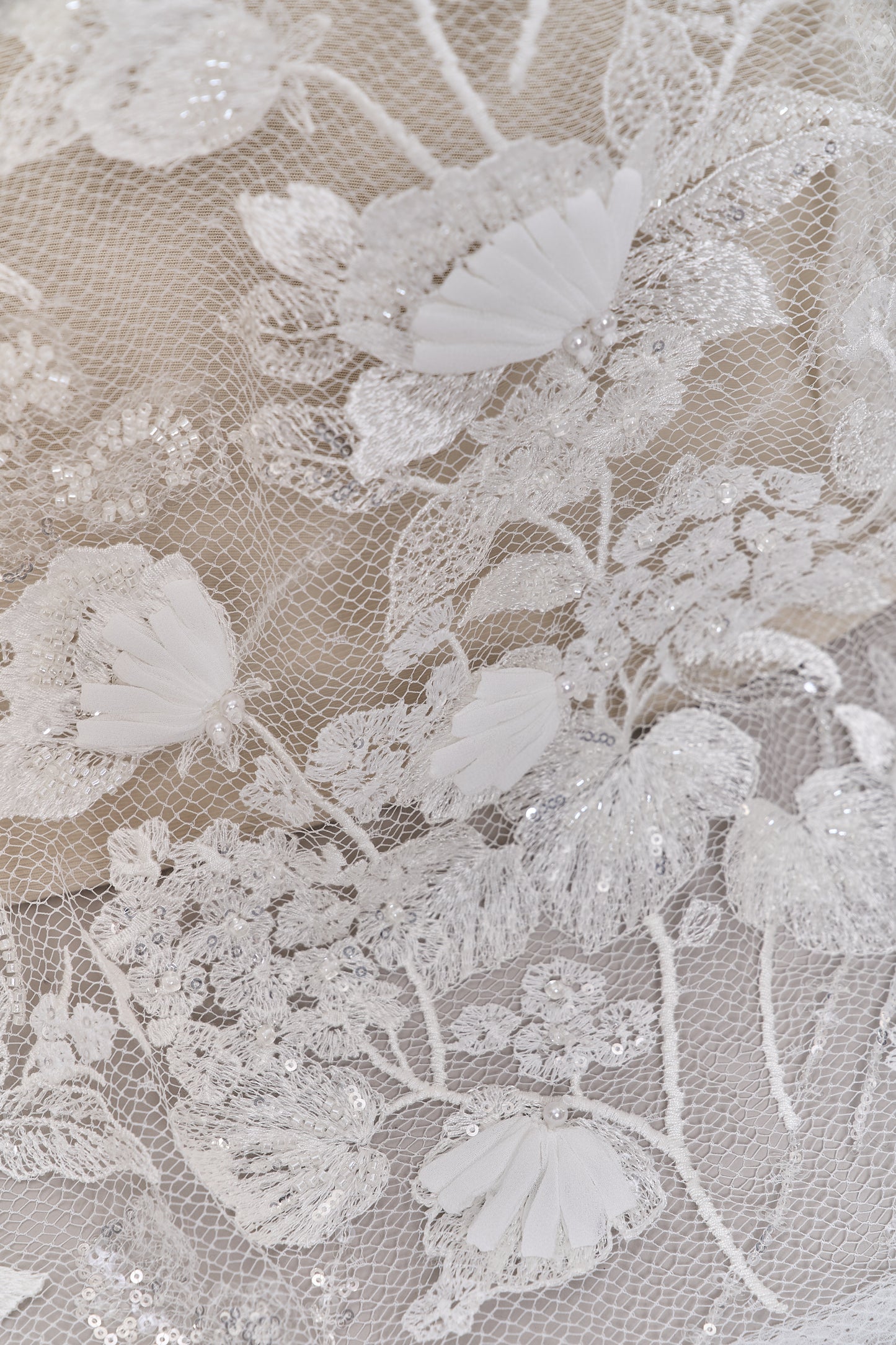 S0684 EMBROIDERY NET WITH 3D CHIFFON FLOWERS