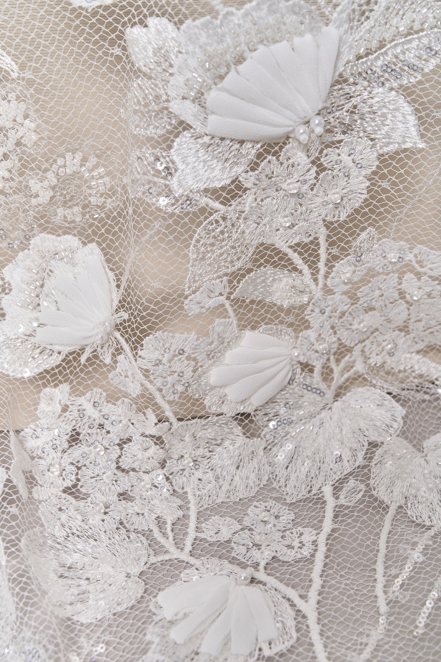 S0684 EMBROIDERY NET WITH 3D CHIFFON FLOWERS