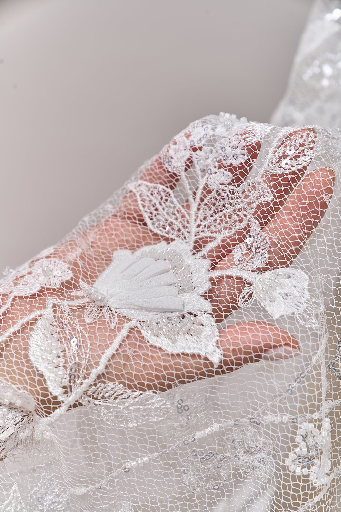 S0684 EMBROIDERY NET WITH 3D CHIFFON FLOWERS
