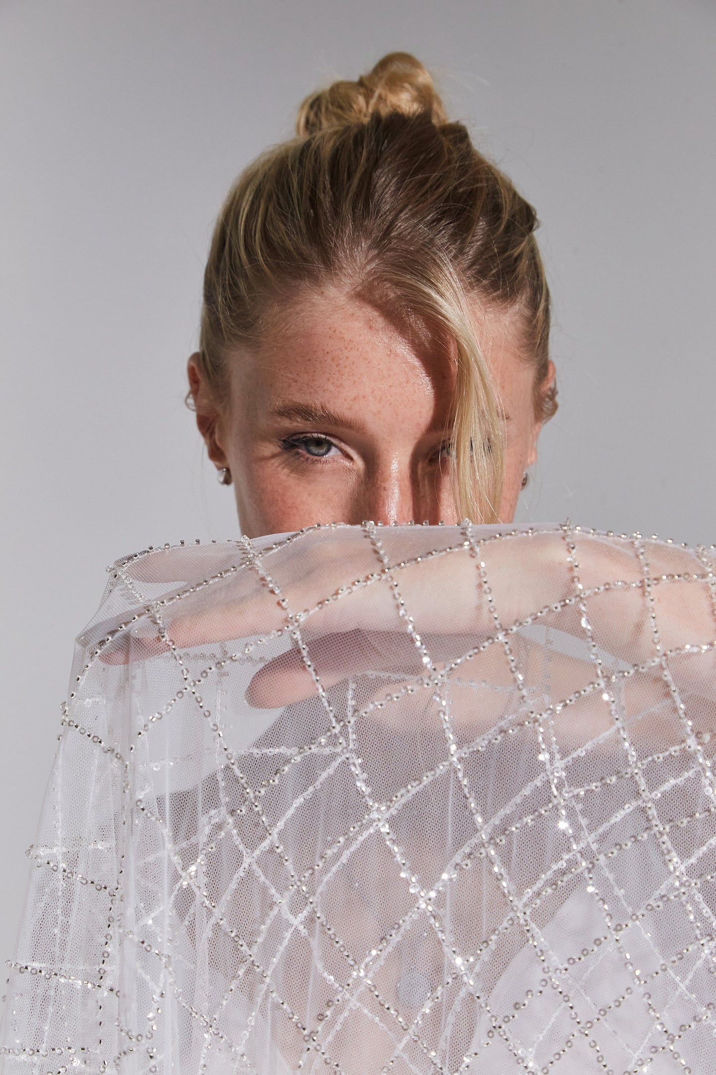 S0645 EMBROIDERY TULLE WITH SILVER BEADS