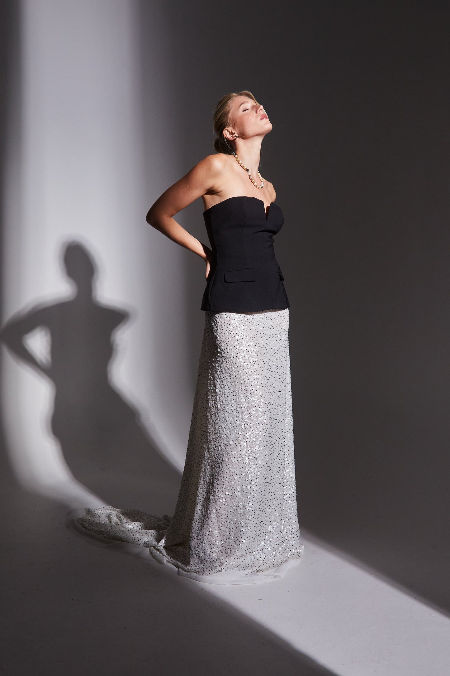 S0633 EMBROIDERY CHIFFON WITH SEQUINS AND PEWTER BEADS